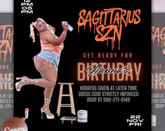 Sagittarius Birthday Flyer, Birthday Template, Birthday Girl, Party Flyer, Celebration Flyer, Birthday Event, Birthday Invite