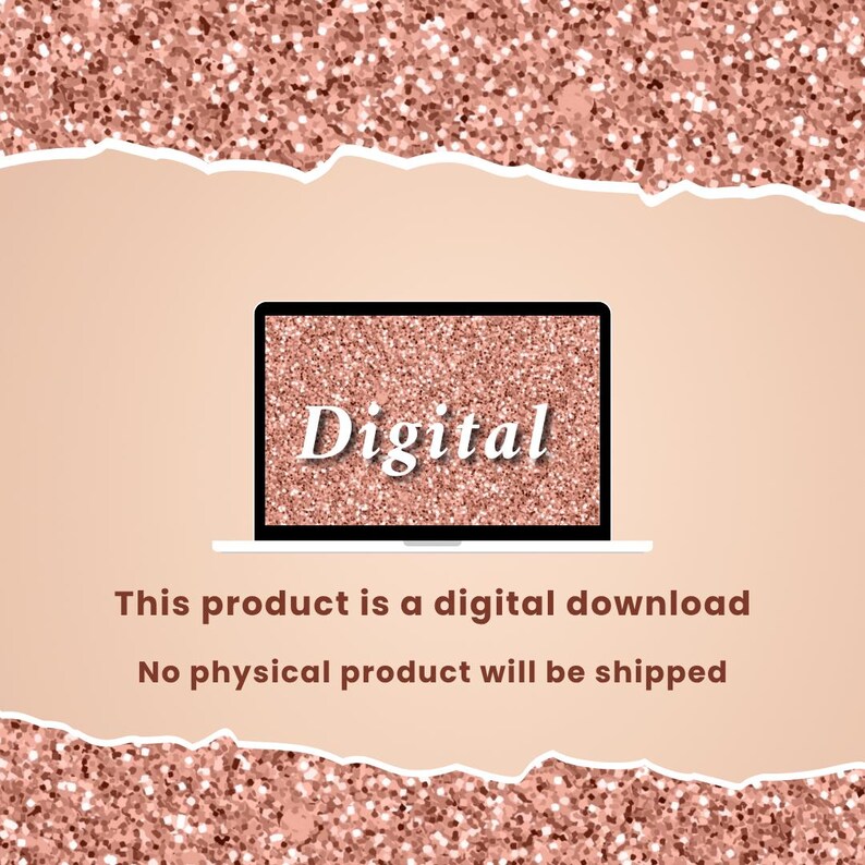 Puede incluir: Anuncio de producto de descarga digital en la pantalla de un port&aacute;til. La pantalla muestra la palabra "Digital" en blanco sobre un fondo rosa dorado brillante. El texto de abajo indica que es una descarga digital y que no se enviar&aacute; ning&uacute;n producto f&iacute;sico.