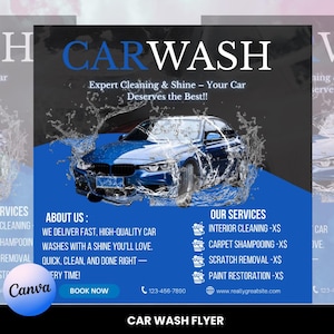 Car Wash Flyer | Car Detailing Flyer | Automotive Services Flyer | Social Media Business Flyer | Premade DIY Flyer Template | Editable Canva