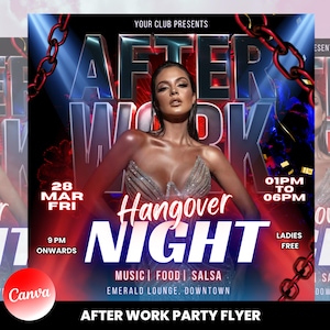 After Work Party Flyer, Night Club Flyer, DJ Party Invitation, Drink Party Flyer, Saturday party, Canva Editable Template, Instant Download