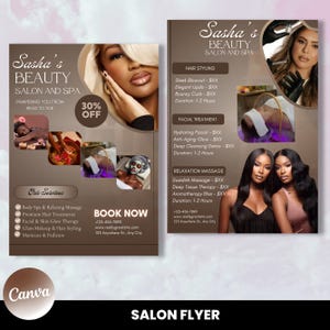 Diy Beauty Salon Flyer Canva Template, Hair Nail Makeup Salon Flyer, Esthetician Beautician Flyer design, Editable, Digital Download