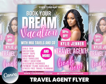 Travel Agent Flyer, DIY E-Flyer Template, Travel Flyer, Vacation Flyer, Travel Agency, Social Media Flyer, Canva Editable, Instant Download