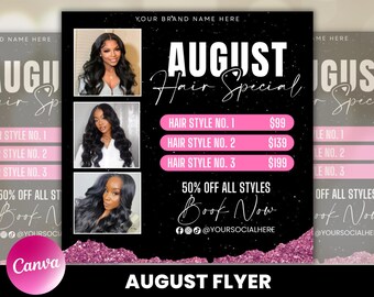 August Booking Flyer, Appointments Available Flyer, Monthly Books Open | Lashes Hair Nails MUA | DIY Social Media Editable Template | Canva