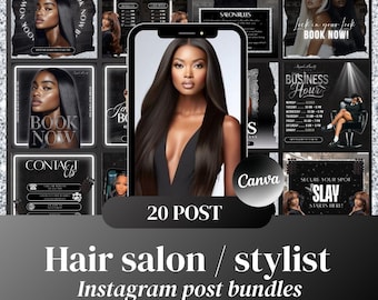 20 Hair Stylist Instagram Post Templates, Hair Stylist Business Branding Kit, Editable Instagram Templates Canva, Hair Flyer Template