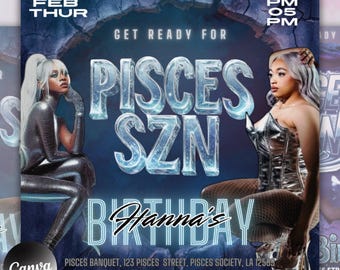 Pisces Birthday Flyer, Pisces Flyer, Birthday flyer, Pisces Bash Flyer, Bday Flyer, Birthday Event, Invitation Flyer, Canva Template