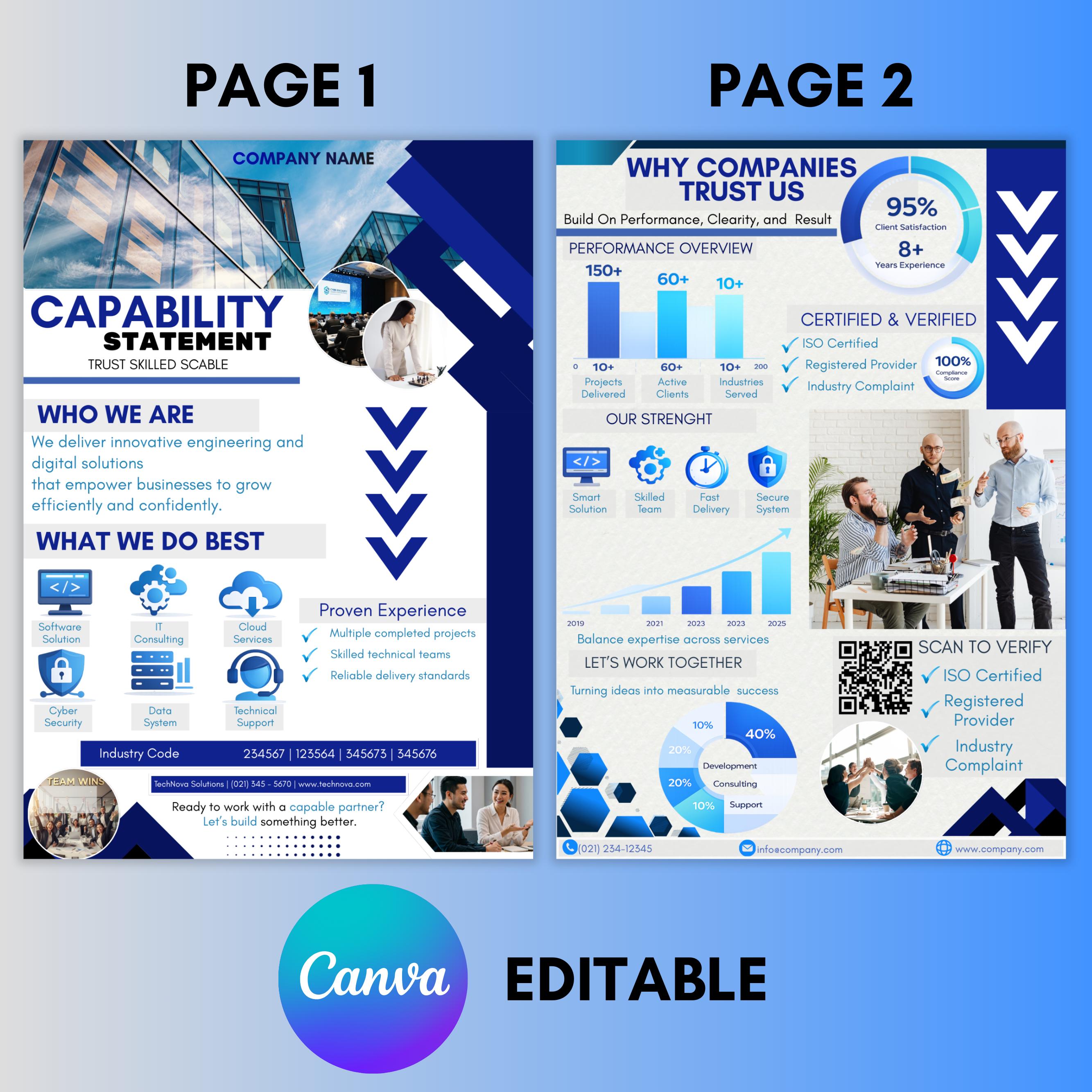 Capability Statement Template Canva, Corporate Flyer, Editable Business ...