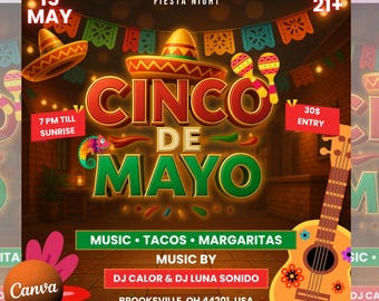Cinco De Mayo Flyer, Club Flyer Template for Canva, Diy Event Flyer, Party Flyer, Mexican Party Flyer, Diy Cinco De Mayo, Canva Template