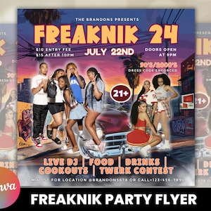 Freaknik Party Flyer, Freaknik Party einladen, Nachtklub Flyer, Pool Mansion Party, Sommerparty Flyer, Splash Alt, Canva Bearbeitbare Vorlage