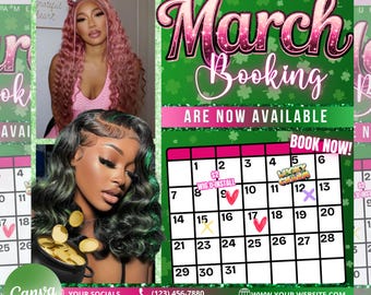 March Booking Flyer St. Patrick Day Sale Flyer Book Now Flyer Hair Braid Lash Nail MUA Booking Flyer Editable in Canva Instant Download