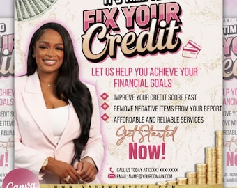 Credit Repair Flyer, Consultation Services Flyers, Canva Credit Repair Flyer Template, DIY Flyer Template Design, Editable Flyer