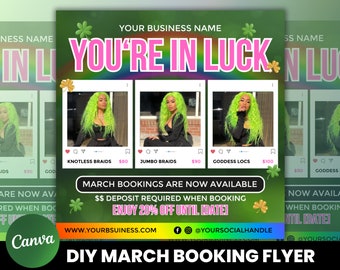 March Booking Flyer St. Patrick Day Sale Flyer Book Now Flyer Hair Braid Lash Nail MUA Booking Flyer Editable in Canva Instant Download