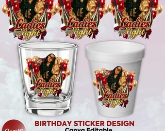 Red And Gold Birthday Sticker, Styrofoam Cup Sticker, Shot Glass, All Zodiac Signs, T-Shirt Design, Canva Template, Instant Download