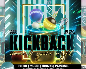 Kickback Party Flyer, Editable Kickback Club Flyer, Club DJ Party Invite, Event Flyer, Social Media Flyer, Canva Template, Instant Download