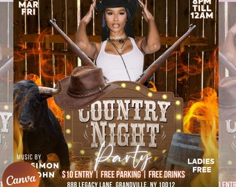 Western Party Flyer, Night Club Flyer, Summer Pool Party , Cowgirl Party, Social Media Flyer, Editable Canva Template, Instant Download
