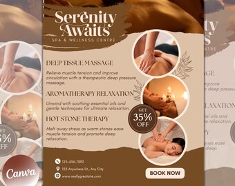 Folleto de spa y bienestar / Folleto de servicios de spa / Folleto de tratamientos de belleza / Folleto de cuidado de la piel / Folleto de servicios faciales / Plantilla editable de Canva