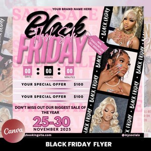 Folleto de Black Friday, folleto de ofertas de Pink Friday, plantilla editable de Canva, folleto de ofertas de Black Friday, historias de Instagram para folletos de Black Friday