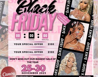 Black Friday Flyer, Pink Friday Sale flyer, Editable Canva template, Black Friday Sale Flyer, Black Friday Flyer Instagram Stories