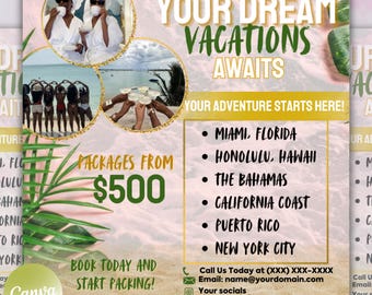Travel Agent Flyer, DIY E-Flyer Template, Travel Flyer, Vacation Flyer, Travel Agency, Social Media Flyer, Canva Editable, Instant Download