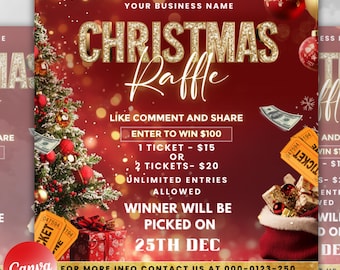 Christmas Raffle Flyer, Christmas Flyer, DIY Flyer Design Template, Giveaway Flyer, Social Media Flyer, Premade Business Flyer