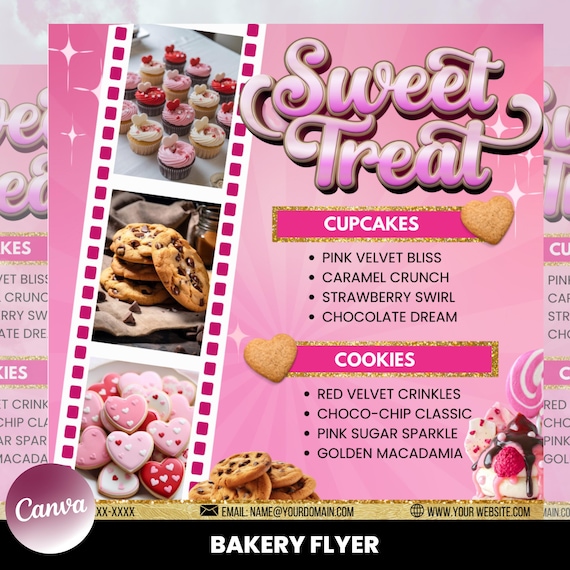 Bakery Flyer | Bake Sale Flyer | Sweet Treats Flyer | Dessert Flyer | Pastry Flyer | Cake Business Flyer | DIY Editable Canva Template