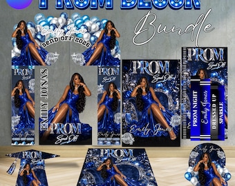 Custom Prom Decor Canva Template Bundle, Prom Name Cutout, blue & Silver Prom Entrance Arch Magazine Backdrop Hat Arch Wall Floor Wrap Decor