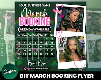 March Booking Flyer St. Patrick Day Sale Flyer Book Now Flyer Hair Braid Lash Nail MUA Booking Flyer Editable in Canva Instant Download