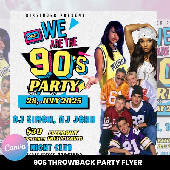 90s Throwback Party Flyer | Retro Birthday Invitation | DIY Canva Template | Back to the 90s Theme | Old School Hip Hop Club Party