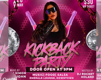 Kickback Party Flyer, Editable Kickback Club Flyer, Club DJ Party Invite, Event Flyer, Social Media Flyer, Canva Template, Instant Download