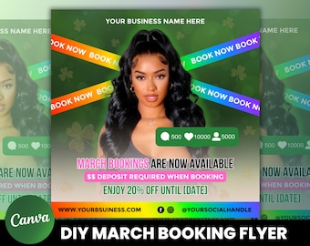 March Booking Flyer St. Patrick Day Sale Flyer Book Now Flyer Hair Braid Lash Nail MUA Booking Flyer Editable in Canva Instant Download