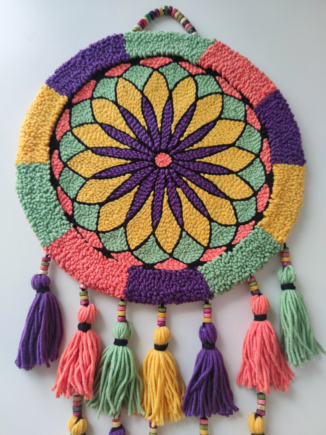 Punch Needle Flower Wall Hanging Dream Catcher Tufted Wall Etsy
