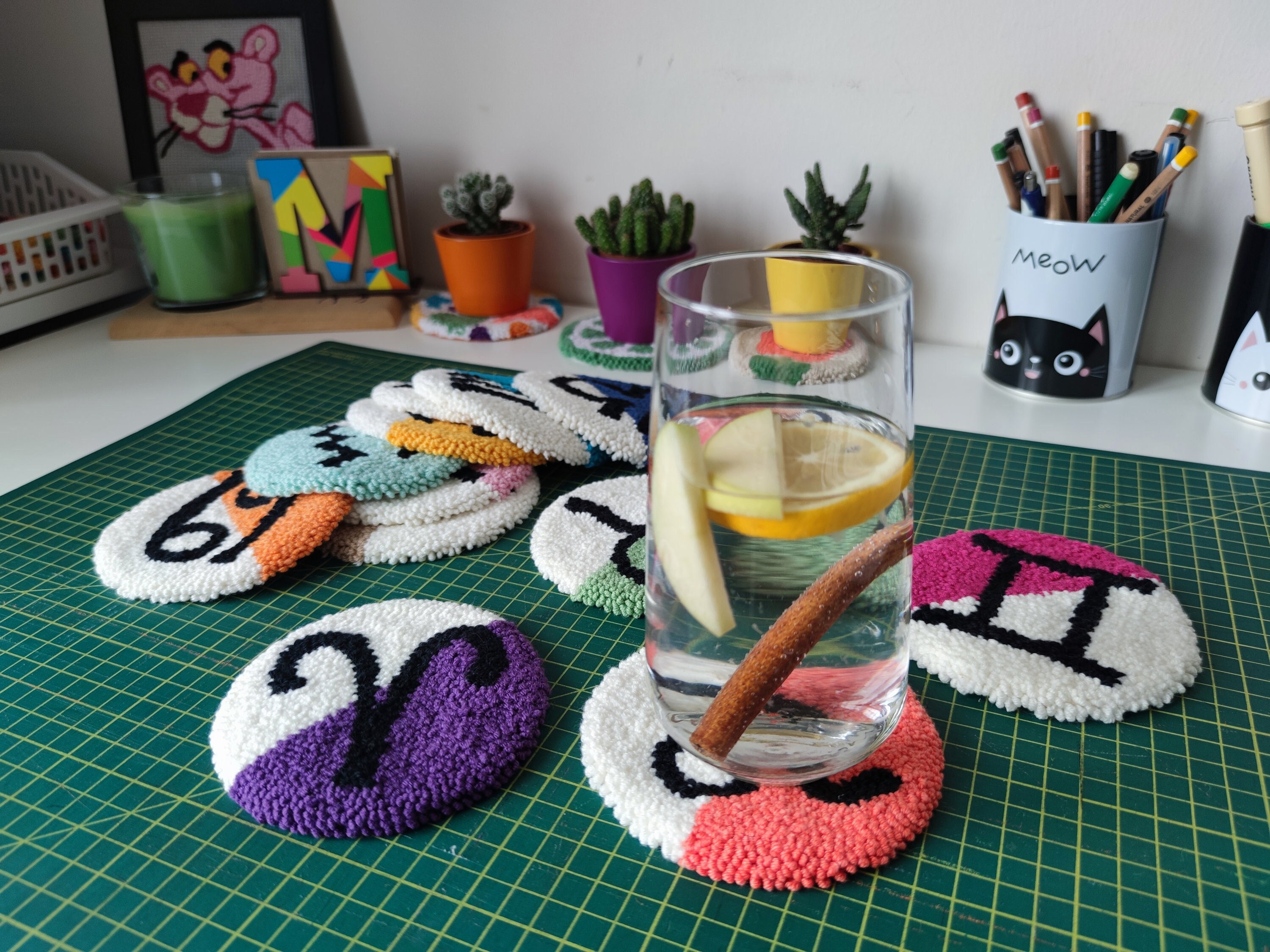Lovely Tufting Coaster Kit 4 PCS/ Coaster Punch Needle Kit / DIY Punch  Embroidery Kit/ Punch Needle Coaster 