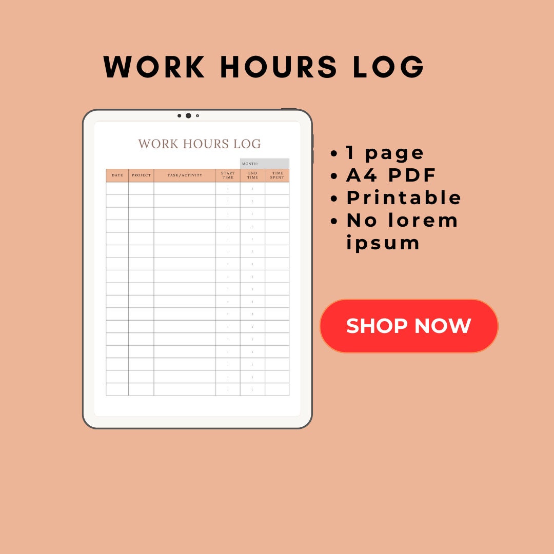 Work Hours Tracking Template Time Tracked Printable Hour Track Time ...