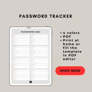 PRINTABLE Username and Password Tracker Template, Password Tracker PDF, Detailed Password Log Printable,Password Notebook Page PDF Download