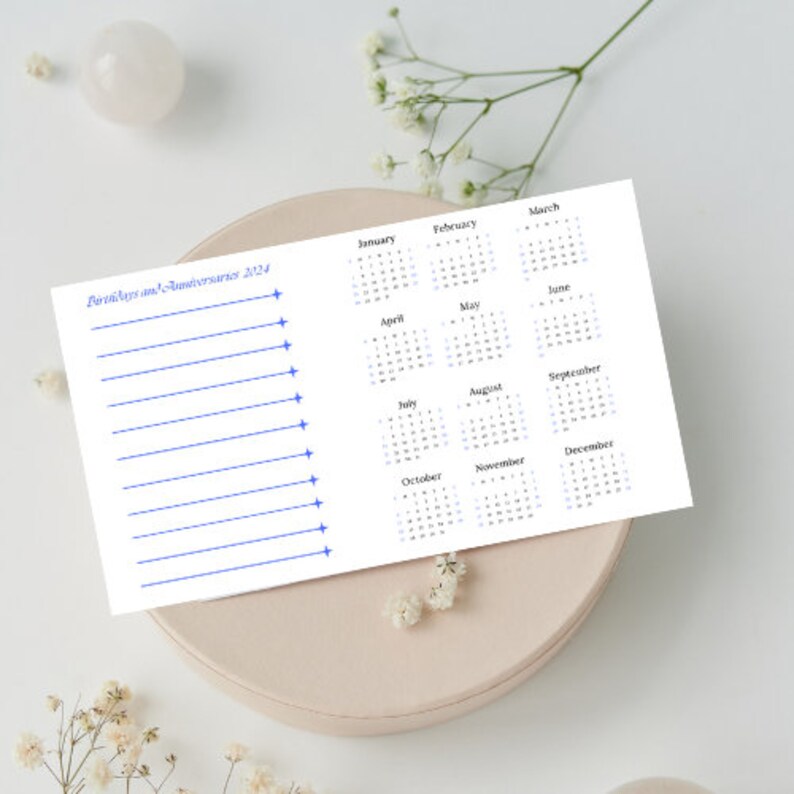Birthdays and Anniversaries Calendar 2024, 1 Page Calendar 2024, Year