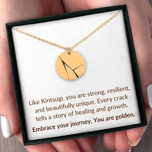 Kintsugi Necklace for Women – Japanese Healing Pendant, Custom Engraved Necklace, Wabi Sabi Jewelry, Meaningful Gift for Her, Self-love gift
