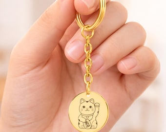 Maneki Neko Keychain Lucky Cat Keyring Japanese Good Luck Charm Personalized Gift