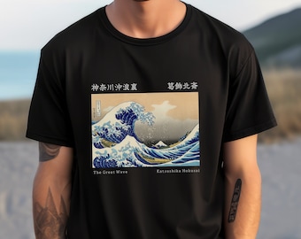 Welle vor Kanagawa T-Shirt, Hokusai japanische Kunst, Baumwoll-T-Shirt