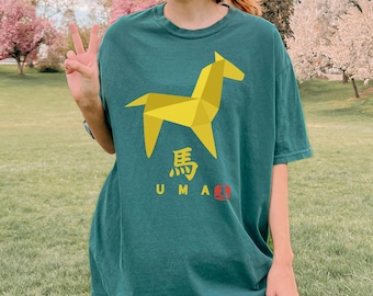 Japanese Origami Horse Shirt Minimalist Japan Style Comfort Colors Gift for Mom