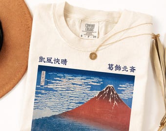 Hokusai Red Fuji Shirt Comfort Colors Japanese Art Graphic Tee Mount Fuji Print