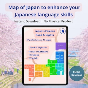 Landkarte von Japan zum Erlernen der japanischen Sprache Kanji Hiragana und Katakana, Japanisch Schreibführer Buch für Japan Reisen, Japanisch Ebook Download