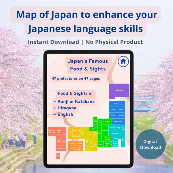 Karte von Japan zum Erlernen der japanischen Sprache Kanji Hiragana und Katakana, japanischer Schreibführer für Japan-Reisen, japanischer eBook-Download