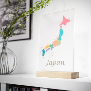 Japan-Karte Retro-Farb-Acrylschild mit Holzständer, japanisches Geschenk für Japan-Liebhaber, Japan-Karte-Geschenk für Japan-Reisende, Japan-Karte-Geschenk