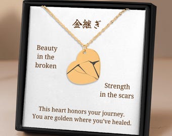 Collier coeur Kintsugi : bijoux de guérison en acier inoxydable plaqué or