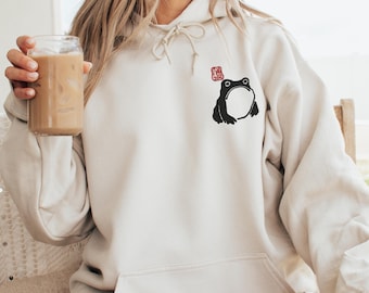 Embroidered Unimpressed Frog Hoodie – Japanese Aesthetic Sweatshirt