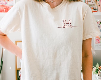 Embroidered Pocket Bunny Cropped Tee - Comfort Colors Rabbit Shirt