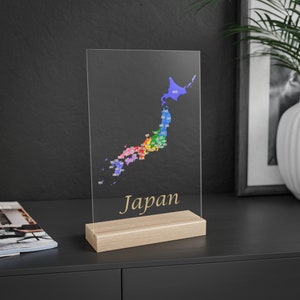 Eine Landkarte von Japan mit 47 Präfekturen in Kanji Acryl-Schild mit Holzständer, Japan Karte mit Kanji für Japan-Liebhaber, Geschenk für Japan-Reisende