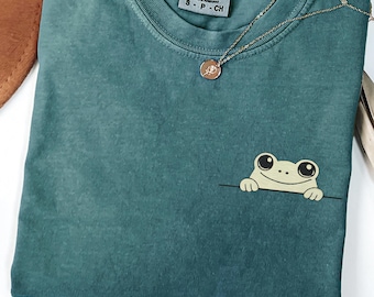Frog Embroidered Pocket Shirt, Comfort Colors T-Shirt, Frog Lover Gift