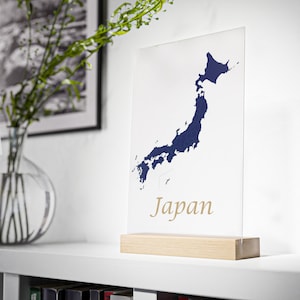 Japan Map auf Acrylglas mit Holzständer, Navy Japan Map für Geschenk, Geschenk für Japan-Liebhaber, Japan-Reisende und Japanisch-Lernende
