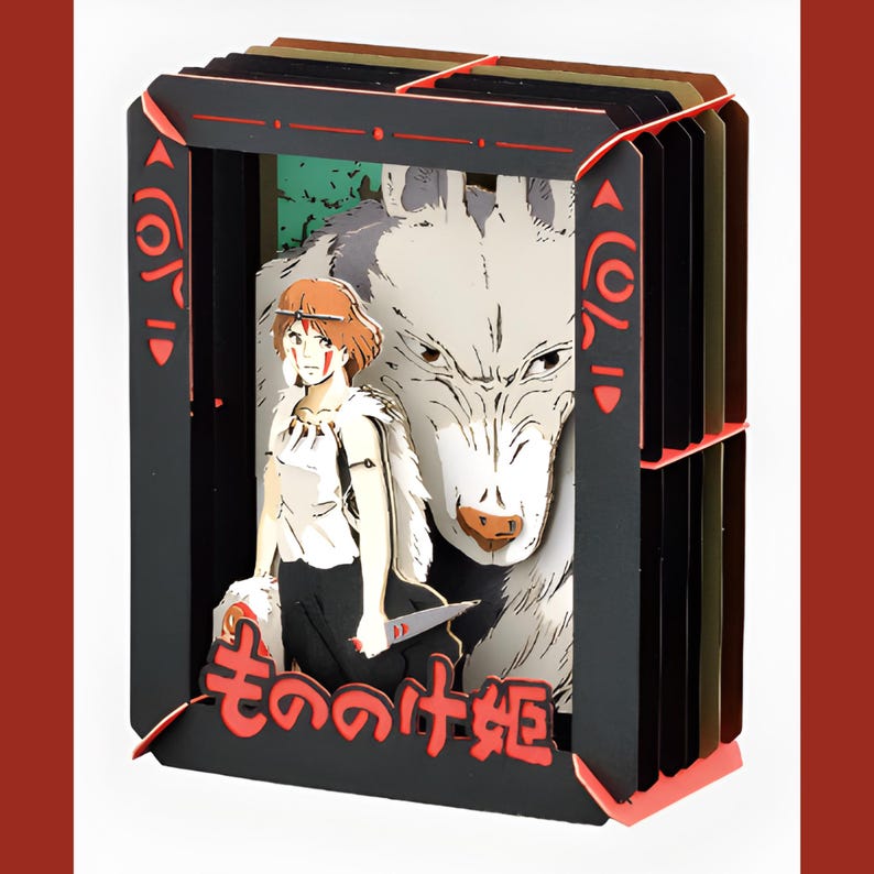 Princess Mononoke Papercraft | Studio Ghibli DIY Papercraft Kit | Japanese Anime 3D Shadow Box