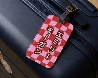 Custom Japanese Name Checkerboard Luggage Tag Checkered Travel Tag Gift Japan